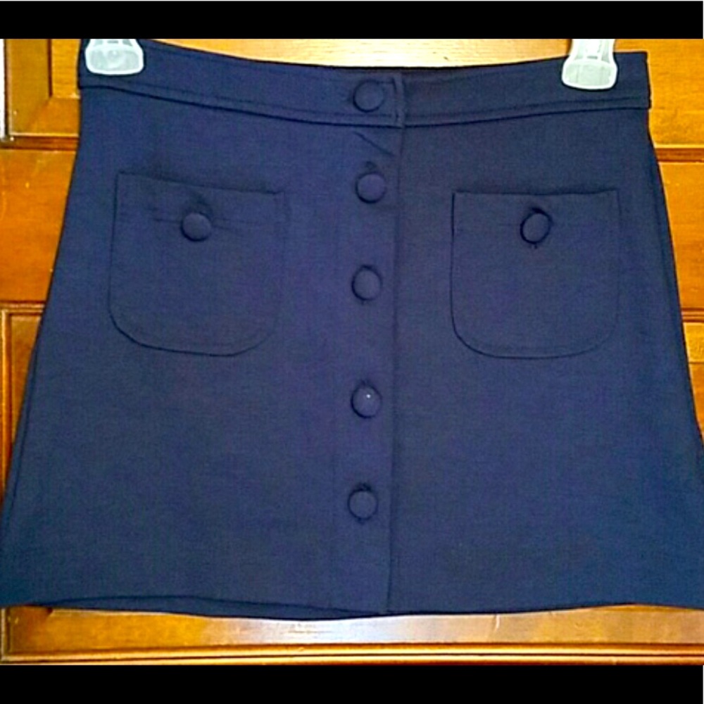 Gap Twilight Navy Blue Knit Mini Skirt Button Down Front Pockets